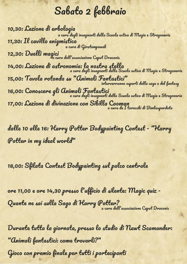 Programma Potteraduno sabato 2 Febbraio